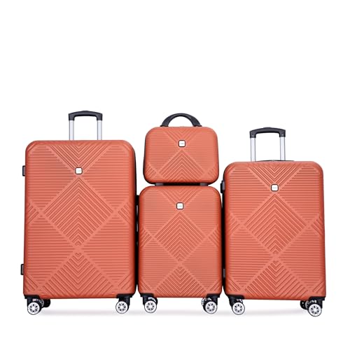 4-Piece Lightweight ABS Luggage Set - Dark Orange (14" Makeup Box, 360° Spinner Wheels, 18/20/24/28 Inch)3