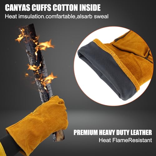 Breathffy 3 Pcs 47 Leather Welding Apron with Sleeve Welding Gloves Heavy Duty Durable Forge Welding Welding Boot Covers Heat Resistant Flame Retardant Welding Jacket for Men Women Blacksmith