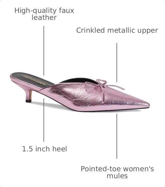 Image of Kitten Heels for Women Heeled Mules Stiletto Pumps Bow Closed Toe Pointed Toe Low Heel Slip on Fashion Metallic Backless Prom Party Dressy