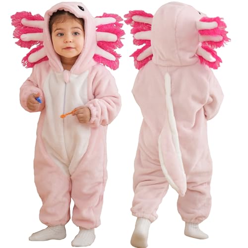 DarkCom Unisex Baby Axololtl Costume Animal Onesie Toddler Hooded Romper Halloween Kids' Christmas Pajamas