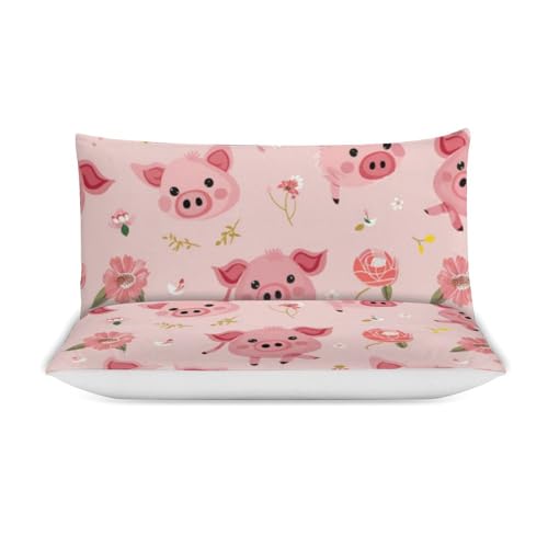 Funda nórdica de cerdo rosa infantil con 2 fundas de almohada 5