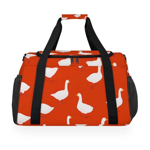 Duck White Red Travel Duffel Bag Weekender Overnight Bags for Women Men Foldable Waterproof Tote Bag with Trolley Sleeve