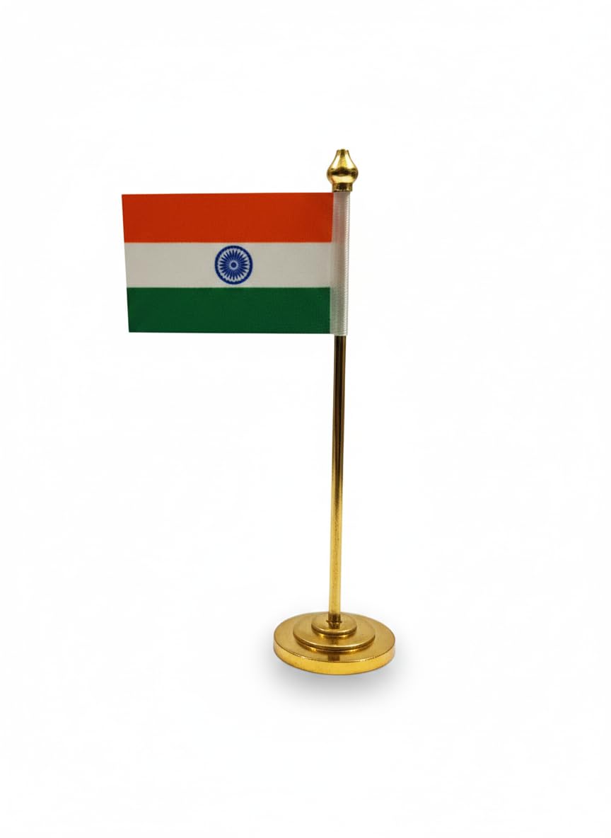 Flag indian Table Flag with Weighted Triple-Tier Golden Brass Base – 12x3cm Premium Desk Decor for Office & Home deco-image-25