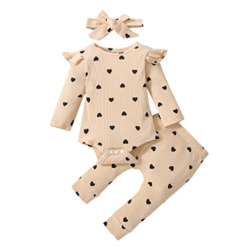 LYQTloml Newborn Baby Girl Clothes Valentine's Day Outfits Infant Romper Ruffle Short Sleeve Floral Pants Cute Toddler Baby Girl Clothes Set 3PCS
