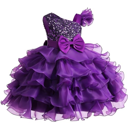 Lamgool Toddler Girls Formal Dress Pageant Princess Purple Ruffle Flower Elegant Tutu Sequin Ball Gown for Easter Spring 3-4T3