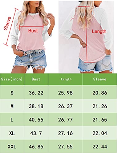 Bingerlily Women's Casual T-Shirts 3/4 Sleeve Color Block Cute Tops Comfy Blouses Light Pink #TOP3