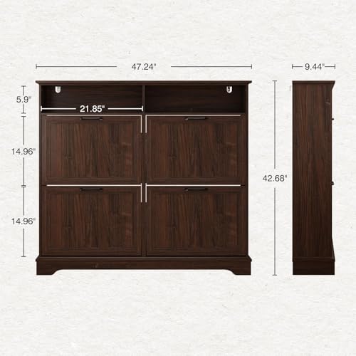 Image of Hidden Shoe Storage Cabinet with 4 Flip Drawers & Open Storage