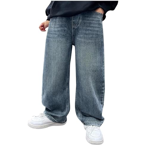 Boys Jeans Baggy Casual Straight Wide Leg Denim Pants Kids Trendy Back to School Clothes Elastic Waist Preppy Trouser