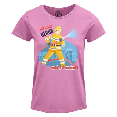 T-shirt femme col rond pompier Les Vrais Héros en coton confortable