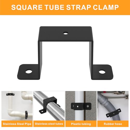 Image of 4Pcs Square Pipe Clamp, Black Strap Post Ties Brackets, U Shaped Connector Bracket, Wood Deck Fence Post Tie for Water Pipes, Balcony Railing, Stairs Railing (Pack of 2)
