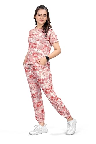 Image of Women's Printed Polyester Tracksuit Set, Lightweight Stretchable Tracksuit Suit and Gym Outfit with Side Pockets