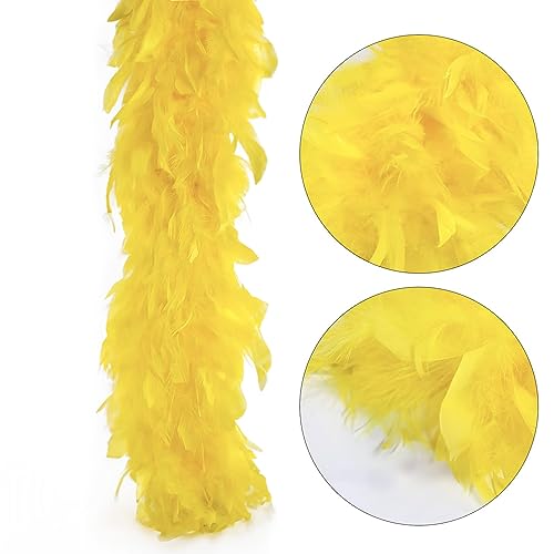 POPOYU Gelb Federboa,Boa für Damen und Mädchen,80g 2m/6.6ft Natürliche Truthah Feder-Boa,Gelb Federboa Halt für Straßenfasching,Geburtstagsfeier,Konzert,Karneval,Tischdeko, Halloween,Weihnachtsfeier
