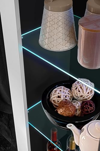 Miniatura 6 de Komodee, Vitrina Tivoli, Blanco Negro, Ancho 55 Cm X Alto 159 Cm X Profundidad 35 Cm, Led Azul, 3 Estantes, Para Salón, Dormitorio, Pasillo