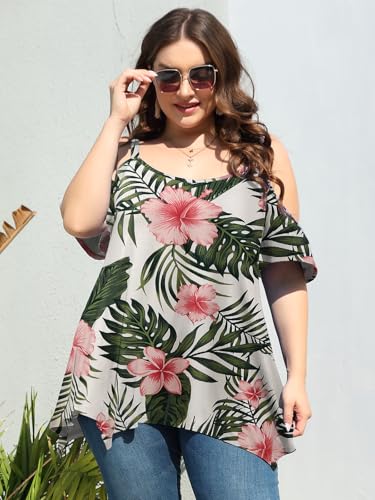 Image of LARACE Cold Shoulder Tops for Womens Summer Clothes Spaghetti Strape Tunic Oversized Shirts Asymmetrical Plus Size Blouse