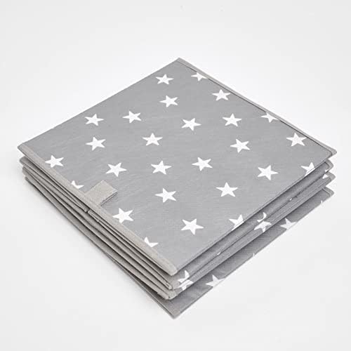 OHS Star Storage Boxes for Shelves Pack of 2 Cubes Home Tidy Clothes Pop Up Collapsible Foldable Folding Box, Silver Grey White