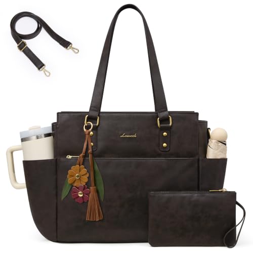 Image of LOVEVOOK Laptop Tote Bag for Women, Vintage Work Teacher Bag with Clutch