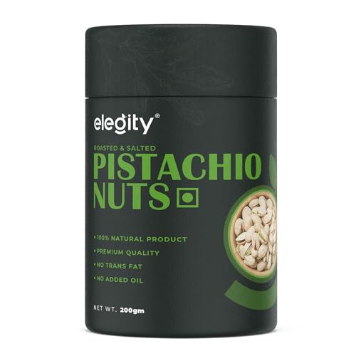 Image of Elegity California Salted Pistachios Papertube 200 gm | Namkeen Pista Dry Fruit | Crunchy, Tasty & Healthy | Rich in Fibre & Protein | No Added Preservatives & Colour in Nutritious Nuts