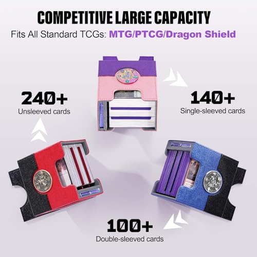 Image of Kabinka Commander Deck Box for MTG with Metal Emblem, Card Deck Box with Dice Tray, Holds 100 Double-Sleeved Cards for TCG /PTCG, Cards Storage Case with 35PT Magnetic Card Holder (Pink& Purple, Lotus)