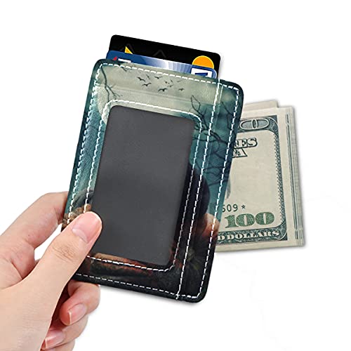 susiyo Halloween Black Cat On Pumpkin Slim Minimalist Wallets Rfid Blocking Card Wallets PU Leather Front Pocket Wallets for Men and Women4