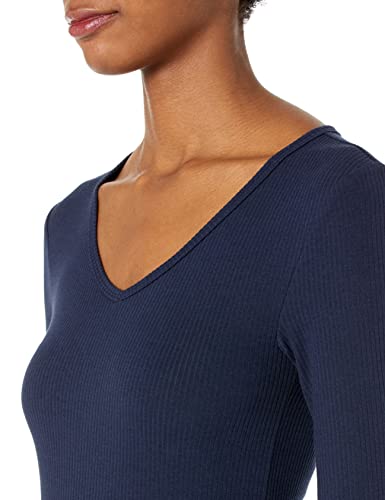 Image of Amazon Essentials Women's Slim-Fit Long Sleeve V-Neck Knit Rib Shirts, Pack of 2