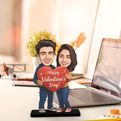 Image of Wood Rectangular Personalized Caricature Gift for Couple, 7 Inches, Tabletop Multicolor, Art Deco Style (LOVING COUPLE 1)