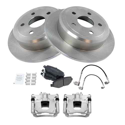 Image of TRQ Rear Brake Pad & Rotor Kit Semi-Metallic Compatible with 2007-2013 Jeep Wrangler
