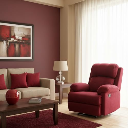 Image of Fabric Livo Recliner Sofa Chair Single Seater for Living Room, Office Manual Push Back Recliner Sofa Chair with Cushioned Armrest & Back Support (Maroon)
