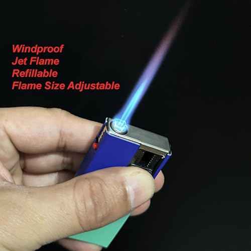 Image of Windproof Jet Flame Refillable Slide Button Cigarette Lighter Pocket Lighter (Blue-Green)
