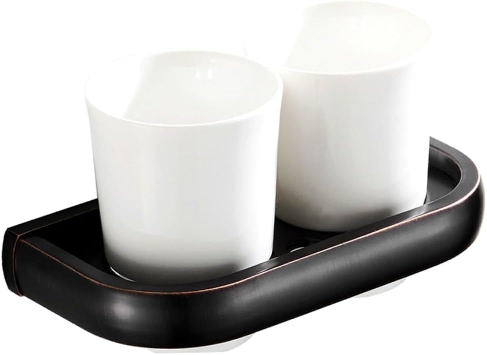 Garneck Toothbrush Cup Holder Wall Mounted Organizer Black for Bathroom Rack Fixtures