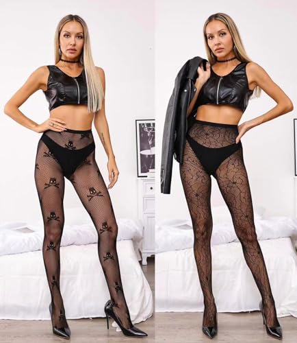 Halloween Spiderweb & Skull Fishnet Tights for Women2