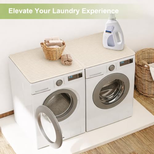 Image of Homecloud Non-Slip Washing Machine Mat - Durable Waterproof Protective Cover for Washer & Dryer, Dust-Resistant Mat Ideal for Laundry Room & Kitchen Appliances | 60x60cm (Beige Lining)