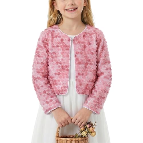 Image of Girls Cotton Knit Shrug Cardigan with Long Sleeve Ruffle Hem
