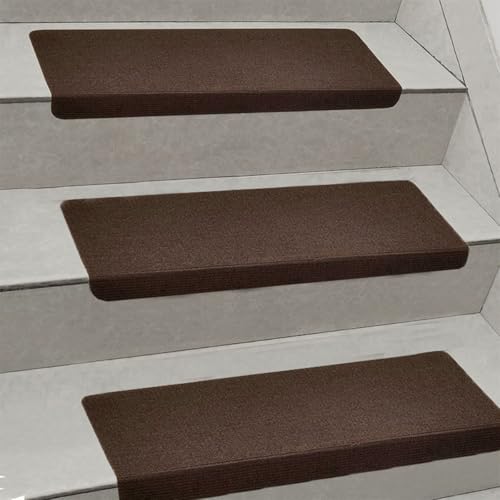 Alfombra Antideslizante para escalones de escaleras, autoadhesiva, Lavable, Reduce el Ruido (14 Unidades, 50 x 21 cm, marrón)