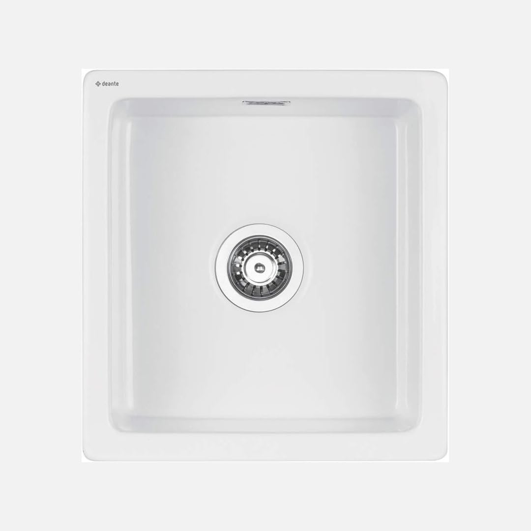 Fregadero de cocina empotrado de cerámica con 1 cubeta 45 x 47,5 cm color blanco - Sefir