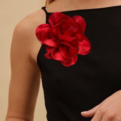 Image of 2Pack 6inch Extra Large Satin Brooches Lapel Pins Dainty Elegant Fabric Camellia Rose Flower Brooch Pin for Women Wedding Part Dance Clothes Accessories Jewelry