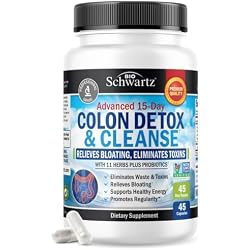 Colon Cleanser and Detox for Digestive Support, 15 Day Fast-Acting Cleanse | Probiotic Fiber, Psyllium Husk and Noni for Bloating Relief and Gut Health Support, Non-GMO, BioSchwartz, 45 Count