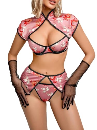 Image of Alrovetoney Sexy Lingerie Fantasy Costume Sexy Series Printed Cut-Out Slit Women's Costume Red S-XXL