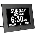 TSITSC 7 Inch Digital Day of The Week Clock Extra Large Non-Abbreviated Dementia Day and Date Time Clocks for Seniors Elderly Impaired Vision Memory Loss 12 Alarm Reminders + Auto-Dimming