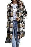PRETTYGARDEN Women Plaid Shacket Jacket Trendy Fall Casual Button Wool Blend Tartan Trench Coat Winter Clothing with Pockets (Khaki,Small)