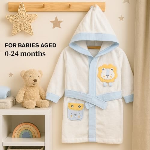 Peignoir à capuche bébé coton lion bleu idée cadeau naissance - 3