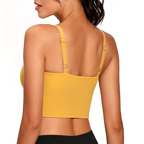 Lemedy Sports Bra Adjustable Strap Crop Padded Tank Top Workout Yoga Gym Running (XL, Yellow)