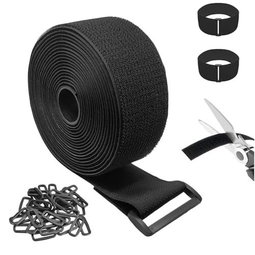 5cm x 5m Sujetacables Resistentes, Bridas Reutilizables para Cables con 25 Hebillas, Bridas Negras para Cable Management para Oficina, Hogar, Jardín y Más, Longitud de Corte Libre