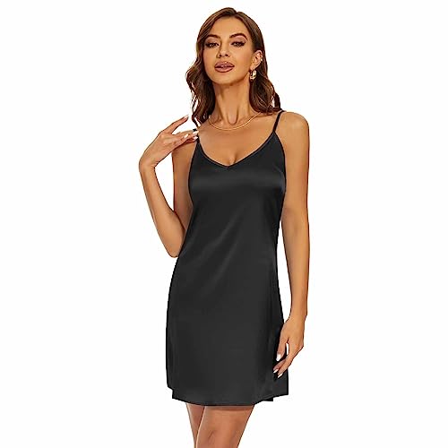 Image of Women's Long Silky Tank Top Adjustable Spaghetti Strap Camisole Slip Dress
