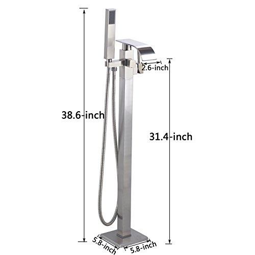 Senlesen Stainless Steel Barthroom Tub Filler Faucet Floor Mounted Bathtub Shower Faucet Waterfall Spout Free Standing Tub Mixer Tap with Handheld Sprayer - Thumbnail 6