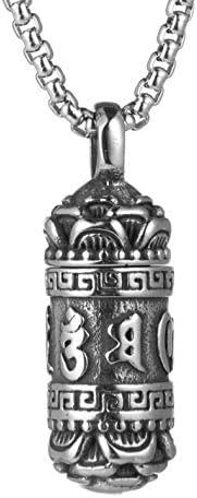 HZMAN Tibetan Buddhism Meditation Stainless Steel Pendant Commemorative Cremation Ashes Pill Cylinder Container Necklace 22+2 Inch Chain