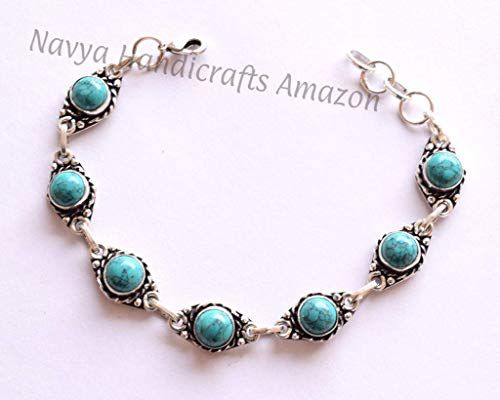 Turquoise Bracelets Silver Plated For Women - Stone Link Bracelets For Girl Women #TOP1