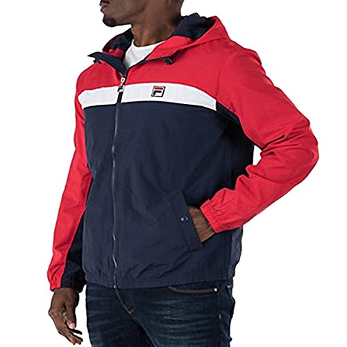 Fila Men's Clipper Wind Jacket, Chinese Red, Navy, White, S
