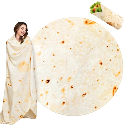 Image of Tortilla Blanket for Adult, 71 Inches Tortilla Blanket Adult Size, Throw Funny Blankets, Giant Round Food Throw Blanket for Bed, Couch