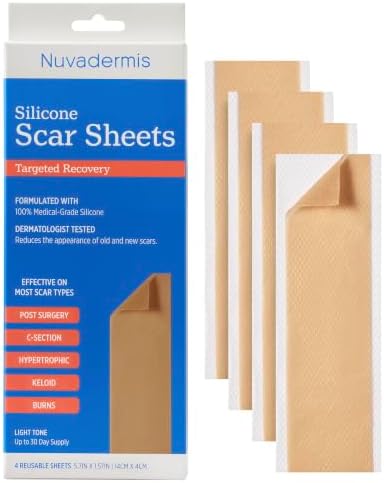 NUVADERMIS Silicone Scar Removal Sheets - Keloid, C Section, Post Surgery & Acne Scars Treatment-2 Month Supply - Silicon Soft Long Strips & Sheets 5.7" x 1.57" - Healing Alternative to Gel, Tape etc