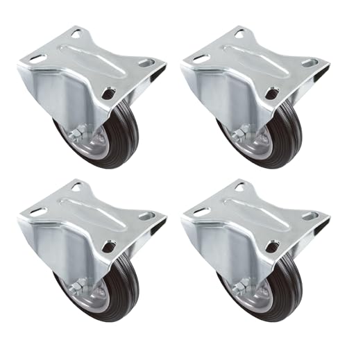 Amig - Pack de 4 Ruedas Fijas - Ø 100 mm - Ruedas Para Mover Muebles o Electrodomésticos - Peso Máximo 100 Kg - Para Mover Muebles Pesados - Rodamientos de Rodillos - Núcleo Metálico - Goma Negra